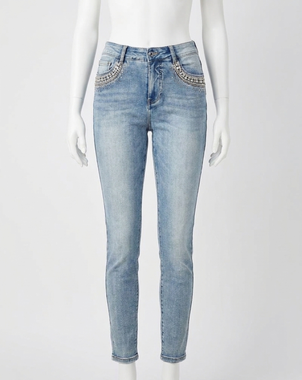 NEW FRANK LYMAN rhinestone embellished pockets jeans in light wash